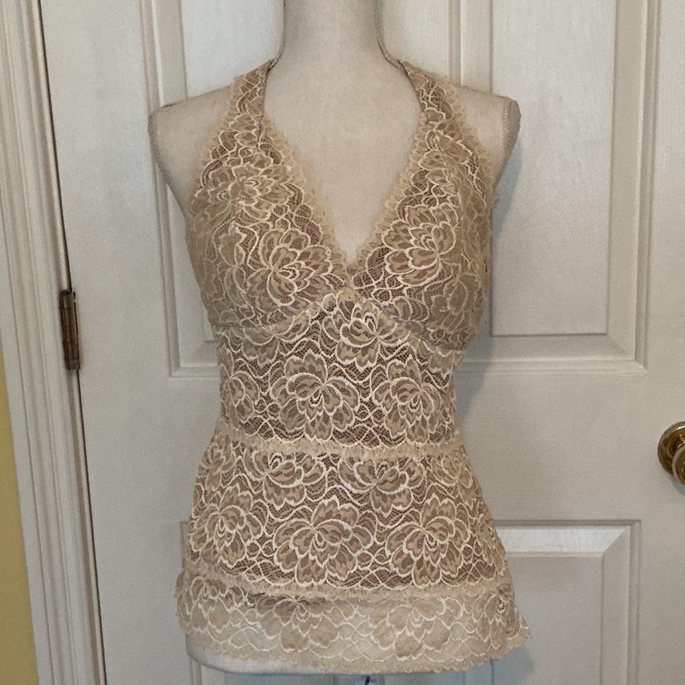 Cache Vintage Cream & White Lace Marilyn Monroe Inspired Halter Top